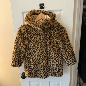 Crewcuts Kids Faux Fur Leopard Coat with Hood
